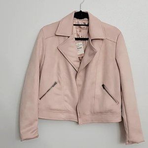 NWT Blush Pink Faux Leather Open Jacket with Zipper Pockets- Women's Medium